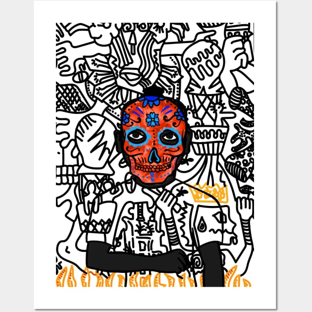 Discover the Charm of #336 - Mary - A MaleMask NFT with MexicanEye Color and Doodle Background Wall Art by Hashed Art